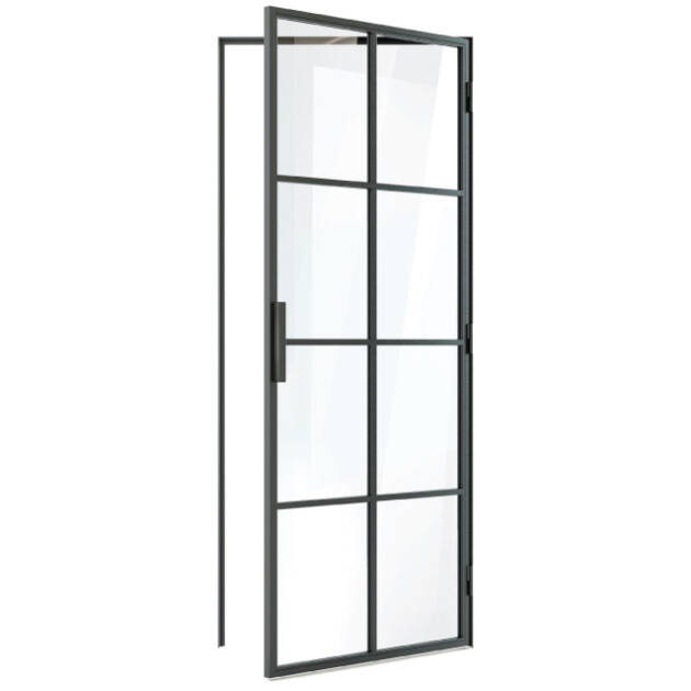 Black framed glass internal door with slim steel-style design and six-panel grid layout – Chatsworth single interior door.