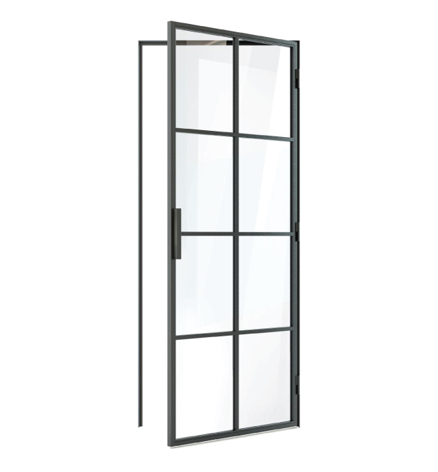 Black framed glass internal door with slim steel-style design and six-panel grid layout – Chatsworth single interior door.