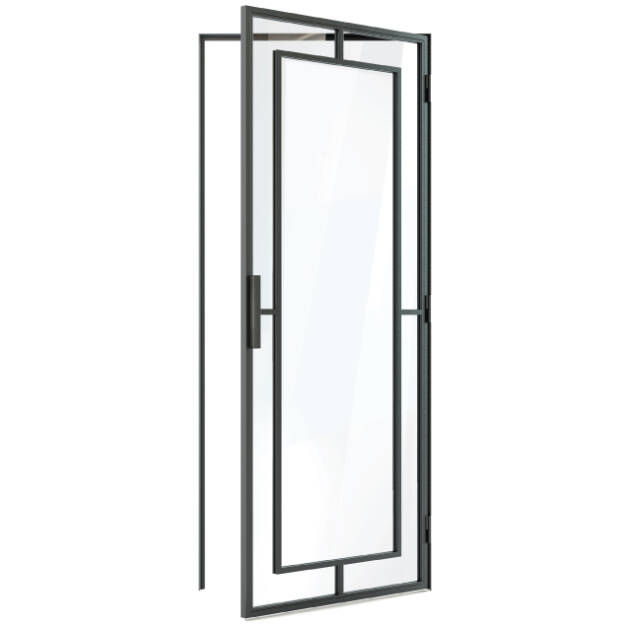 Black framed glass internal door with slim steel-style frame and inset rectangular border design – Hadleigh single interior door.