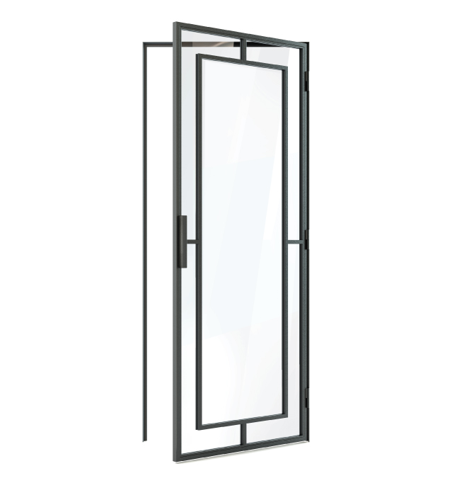 Black framed glass internal door with slim steel-style frame and inset rectangular border design – Hadleigh single interior door.